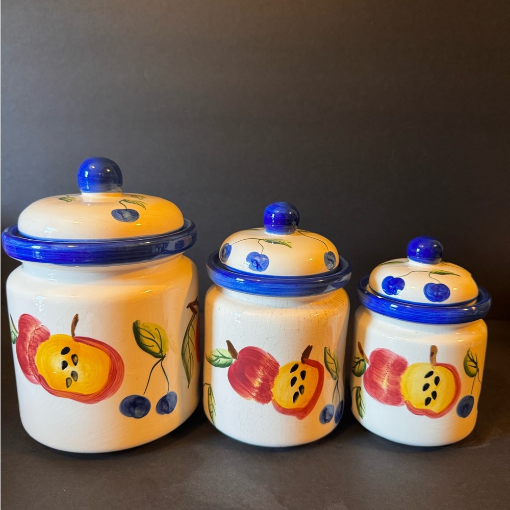 Mary Jane Blue and Red Ceramic Canister Set